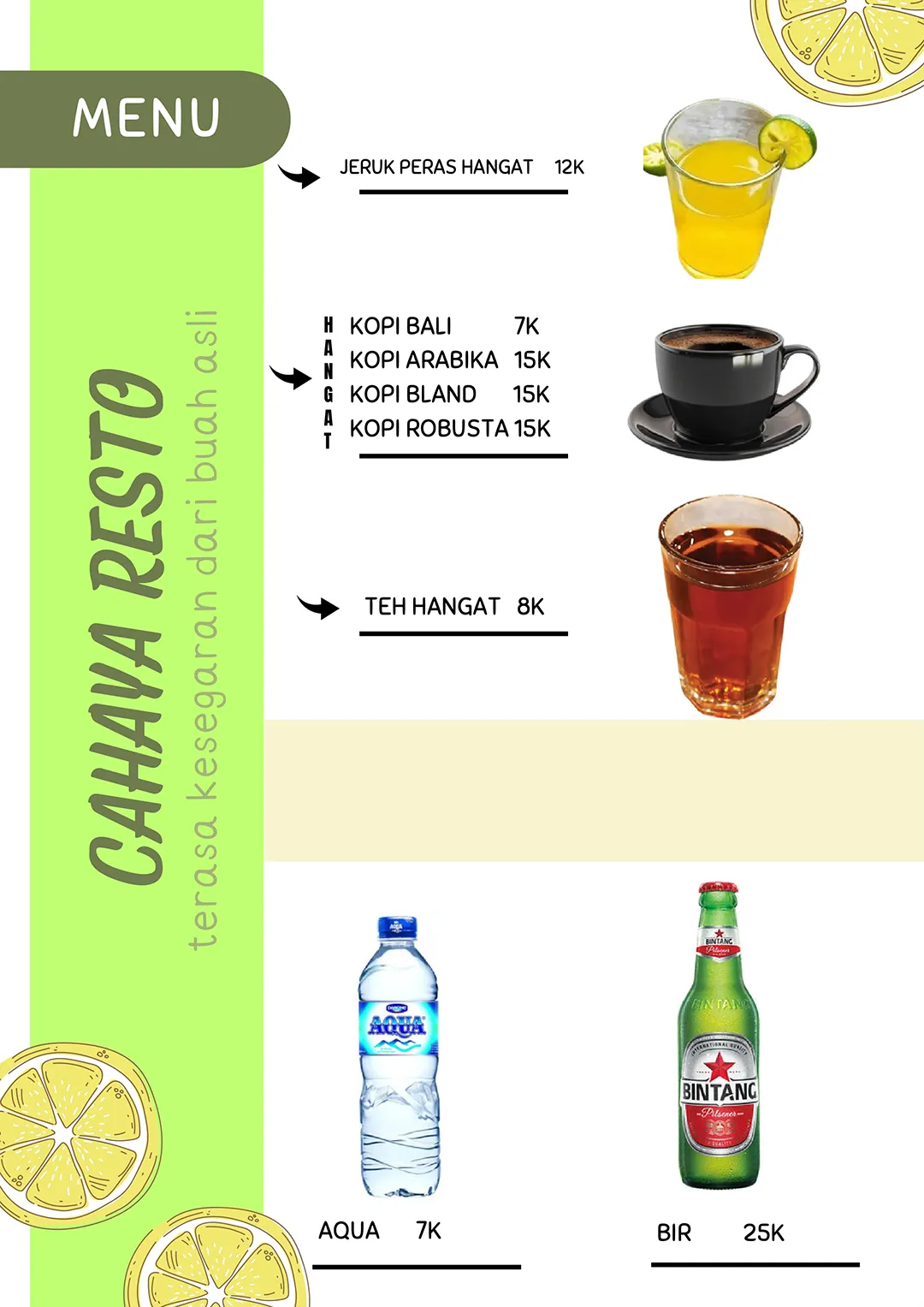 Hot Drinks & Beverages - Cahaya Resto Seafood Singaraja